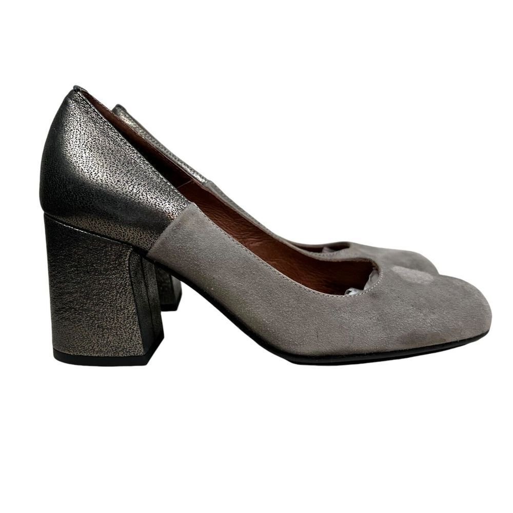Hispanitas Womens Pumps Suede Metallic Block Heel Rubber Soles Gray Sz EUR 36.5‎